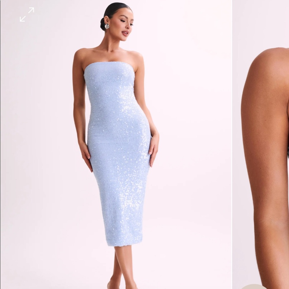 Nevada Bodycon Strapless Sequin Glitter Shimmer Midi Dress
